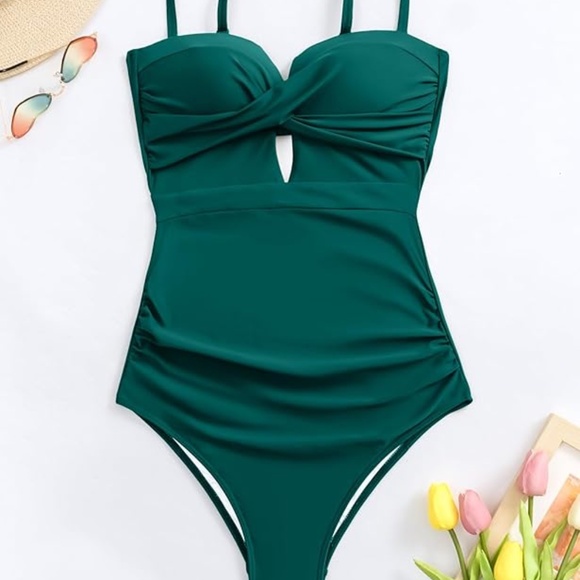 Eomenie Women's Push Up Wrap Front Swimsuit One Piece Tummy Control Bathing Suit - Picture 4 of 5